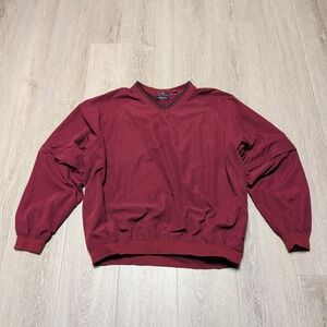 PGA Tour Mens XL Windbreaker Pullover Burgundy Red V-Neck Zip-Off Sleeves Golf